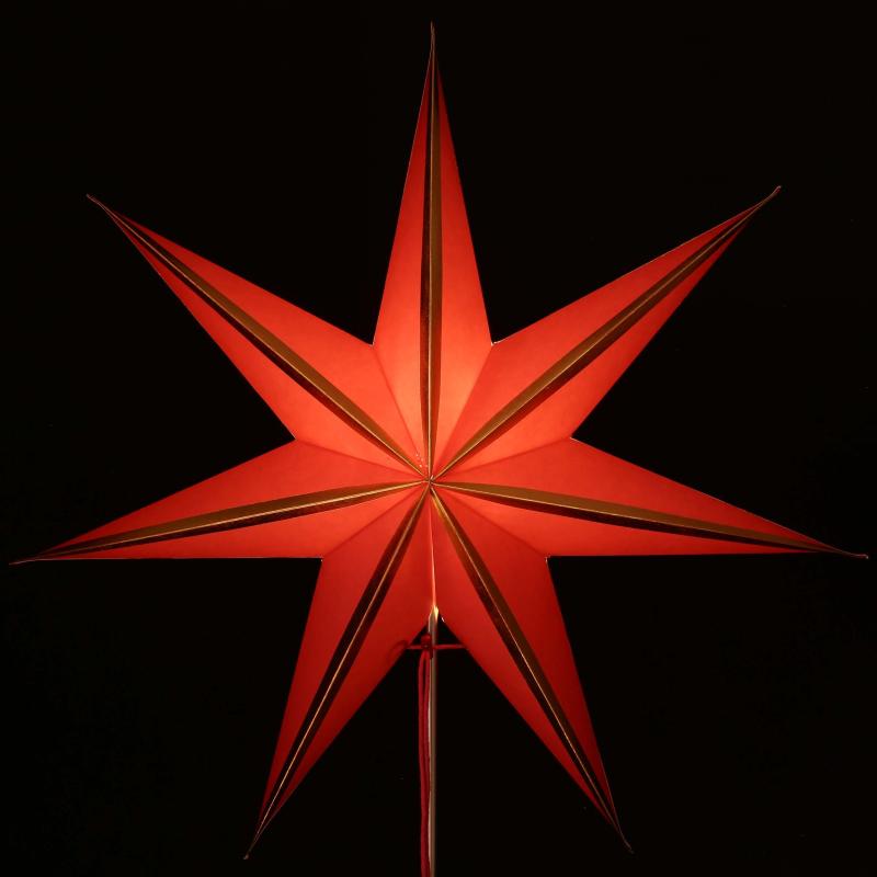 SAPHIR Rot/Gold - Faltbarer Leuchtstern, Weihnachtsstern aus Papier mit 7 Zacken, 60 cm